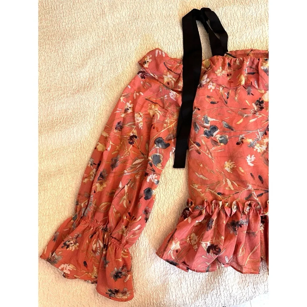 William Rast Pink Ruffle Cold Shoulder Top Fabiana Lobster Bisque Medium NWT. - Picture 5 of 7
